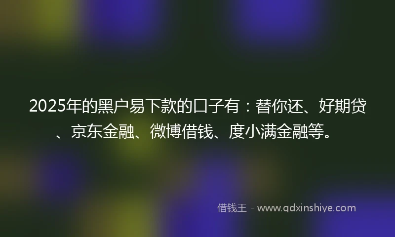2025年的黑户易下款的口子有：替你还、好期贷、京东金融、微博借钱、度小满金融等。