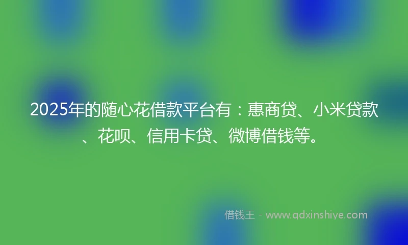 2025年的随心花借款平台有：惠商贷、小米贷款、花呗、信用卡贷、微博借钱等。