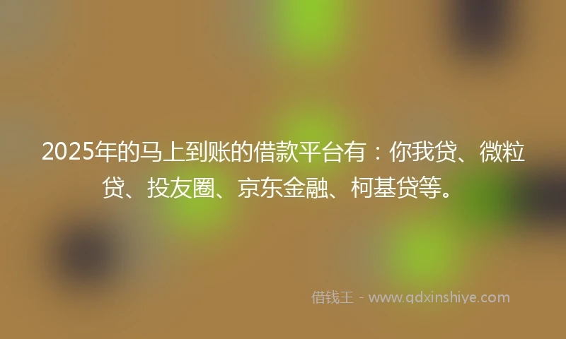2025年的马上到账的借款平台有：你我贷、微粒贷、投友圈、京东金融、柯基贷等。