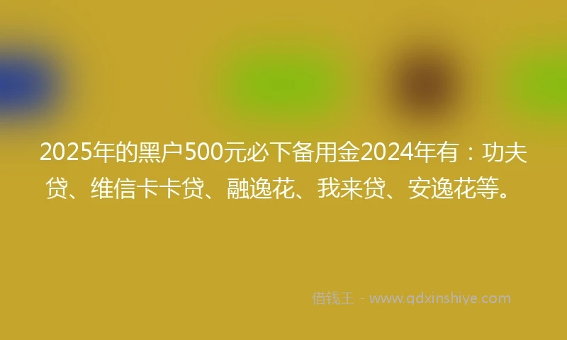 2025年的黑户500元必下备用金2024年有：功夫贷、维信卡卡贷、融逸花、我来贷、安逸花等。