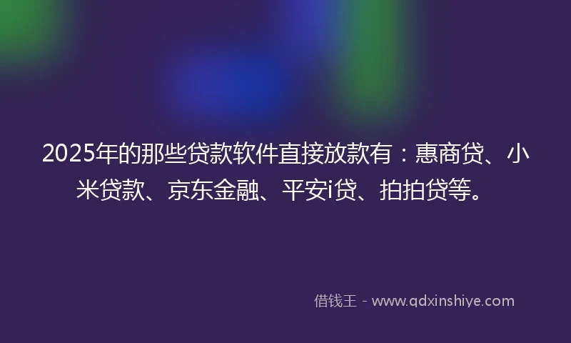 2025年的那些贷款软件直接放款有：惠商贷、小米贷款、京东金融、平安i贷、拍拍贷等。