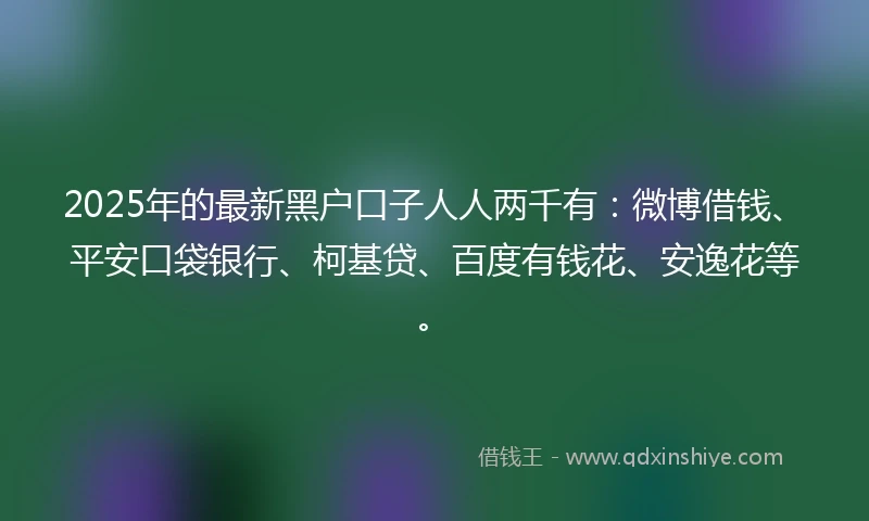 2025年的最新黑户口子人人两千有：微博借钱、平安口袋银行、柯基贷、百度有钱花、安逸花等。