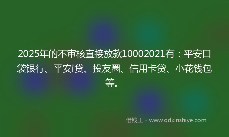 2025年的不审核直接放款10002021有：平安口袋银行、平安i贷、投友圈、信用卡贷、小花钱包等。
