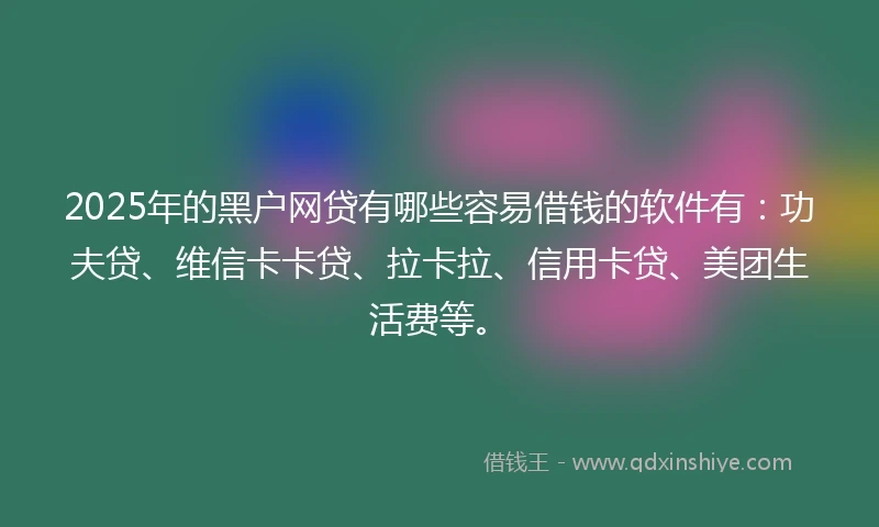 2025年的黑户网贷有哪些容易借钱的软件有：功夫贷、维信卡卡贷、拉卡拉、信用卡贷、美团生活费等。