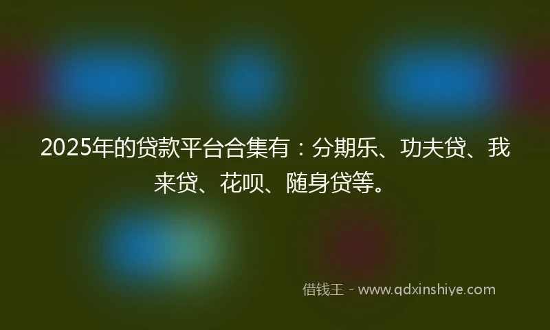 2025年的贷款平台合集有：分期乐、功夫贷、我来贷、花呗、随身贷等。