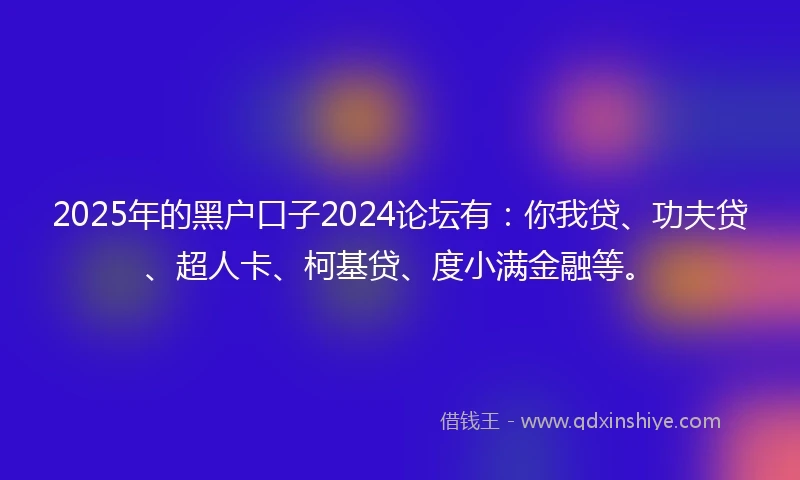 2025年的黑户口子2024论坛有：你我贷、功夫贷、超人卡、柯基贷、度小满金融等。