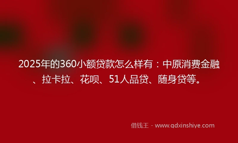 2025年的360小额贷款怎么样有：中原消费金融、拉卡拉、花呗、51人品贷、随身贷等。