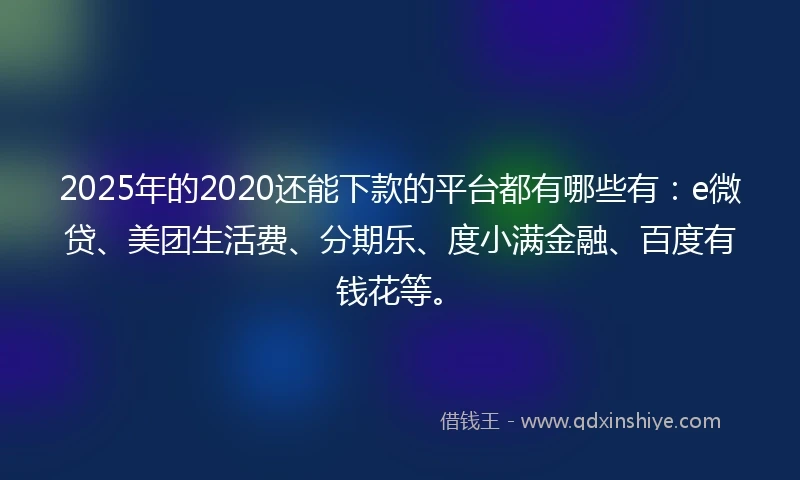 2025年的2020还能下款的平台都有哪些有：e微贷、美团生活费、分期乐、度小满金融、百度有钱花等。