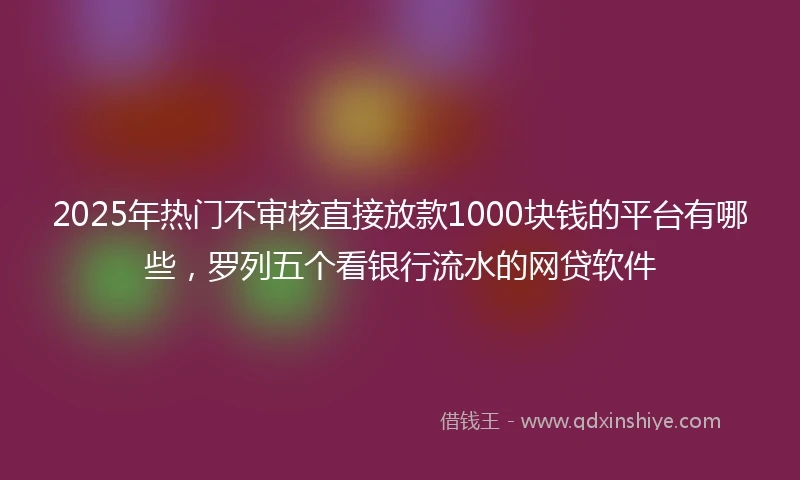 2025年热门不审核直接放款1000块钱的平台有哪些，罗列五个看银行流水的网贷软件