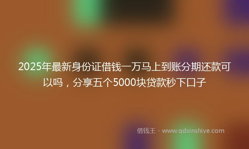 2025年最新身份证借钱一万马上到账分期还款可以吗，分享五个5000块贷款秒下口子
