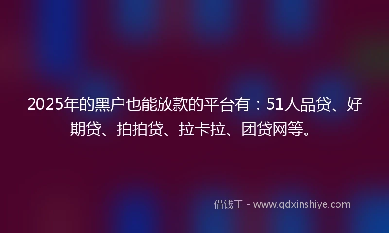 2025年的黑户也能放款的平台有：51人品贷、好期贷、拍拍贷、拉卡拉、团贷网等。