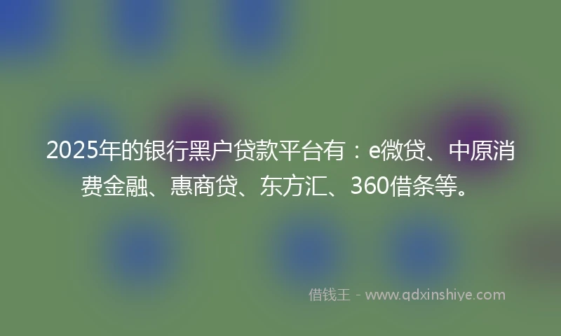 2025年的银行黑户贷款平台有：e微贷、中原消费金融、惠商贷、东方汇、360借条等。