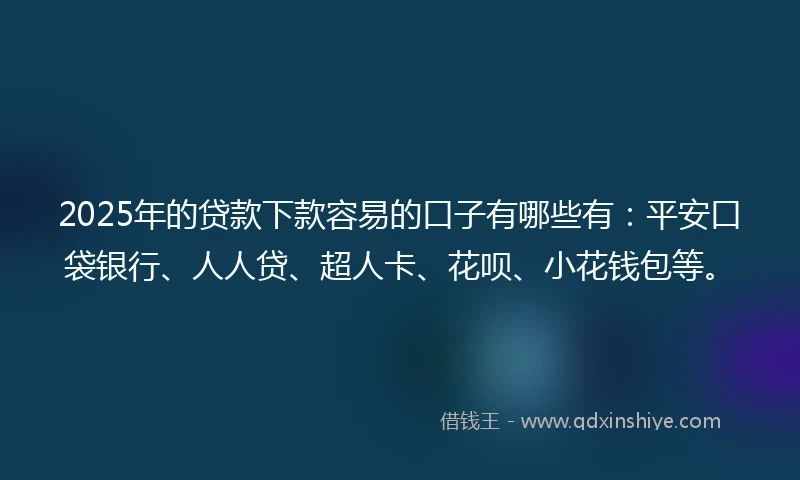 2025年的贷款下款容易的口子有哪些有：平安口袋银行、人人贷、超人卡、花呗、小花钱包等。