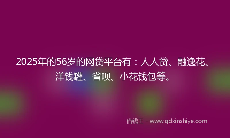 2025年的56岁的网贷平台有：人人贷、融逸花、洋钱罐、省呗、小花钱包等。