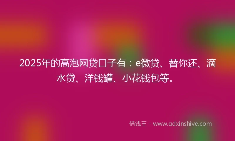 2025年的高泡网贷口子有：e微贷、替你还、滴水贷、洋钱罐、小花钱包等。
