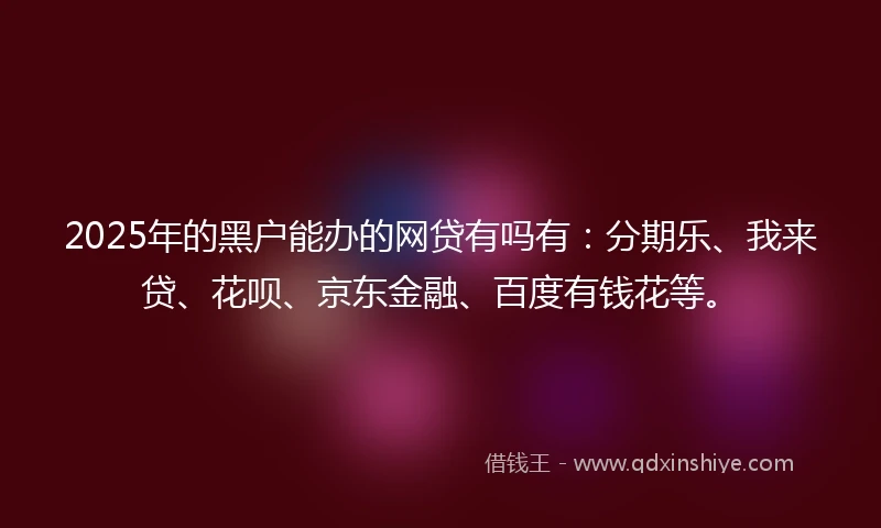 2025年的黑户能办的网贷有吗有：分期乐、我来贷、花呗、京东金融、百度有钱花等。