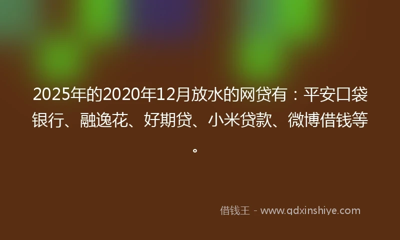 2025年的2020年12月放水的网贷有：平安口袋银行、融逸花、好期贷、小米贷款、微博借钱等。