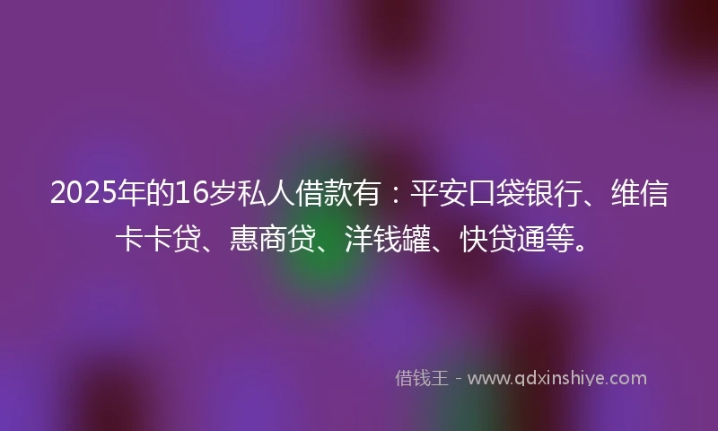 2025年的16岁私人借款有：平安口袋银行、维信卡卡贷、惠商贷、洋钱罐、快贷通等。