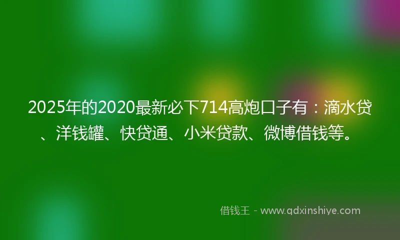 2025年的2020最新必下714高炮口子有：滴水贷、洋钱罐、快贷通、小米贷款、微博借钱等。