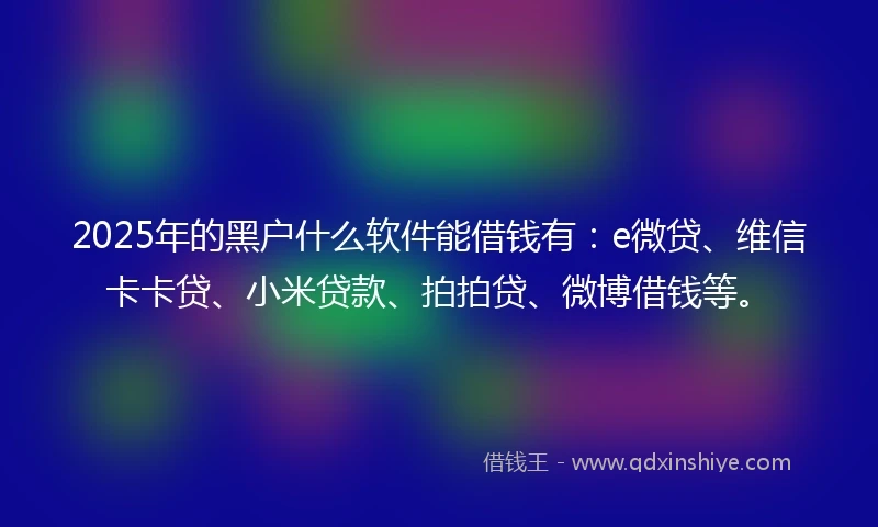 2025年的黑户什么软件能借钱有：e微贷、维信卡卡贷、小米贷款、拍拍贷、微博借钱等。