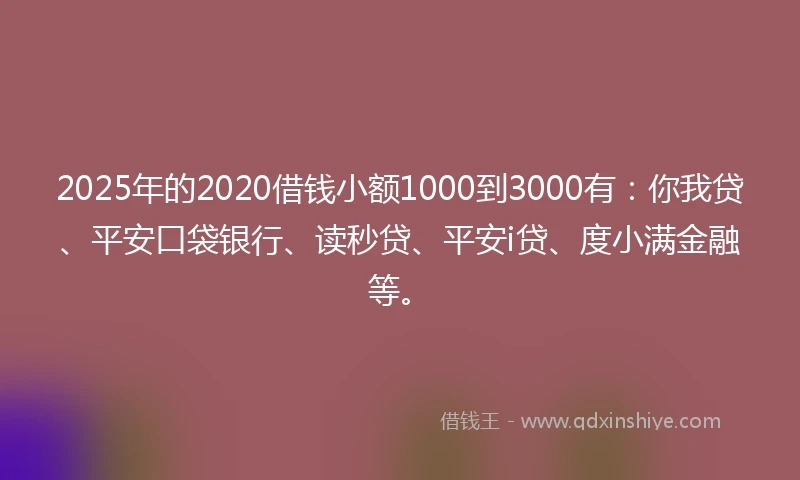 2025年的2020借钱小额1000到3000有：你我贷、平安口袋银行、读秒贷、平安i贷、度小满金融等。