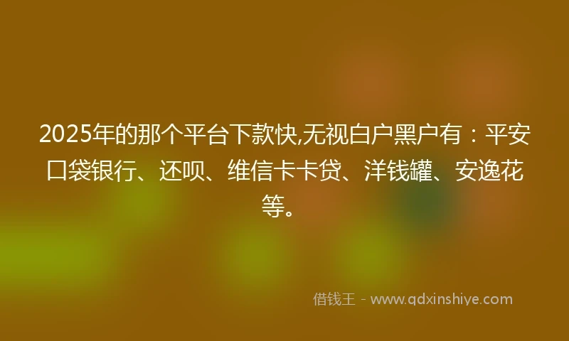 2025年的那个平台下款快,无视白户黑户有：平安口袋银行、还呗、维信卡卡贷、洋钱罐、安逸花等。