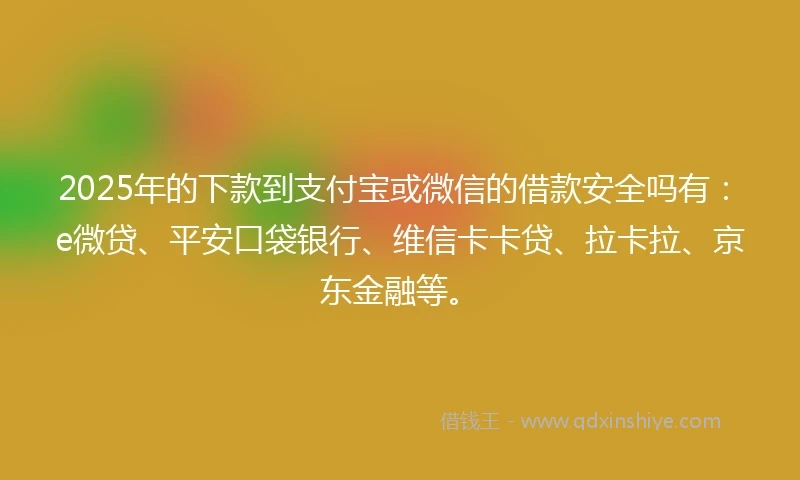 2025年的下款到支付宝或微信的借款安全吗有：e微贷、平安口袋银行、维信卡卡贷、拉卡拉、京东金融等。