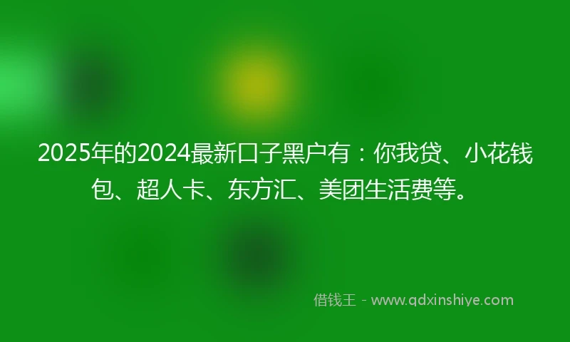 2025年的2024最新口子黑户有：你我贷、小花钱包、超人卡、东方汇、美团生活费等。