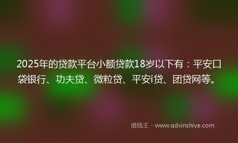 2025年的贷款平台小额贷款18岁以下有：平安口袋银行、功夫贷、微粒贷、平安i贷、团贷网等。
