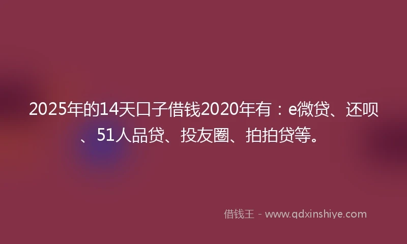 2025年的14天口子借钱2020年有：e微贷、还呗、51人品贷、投友圈、拍拍贷等。