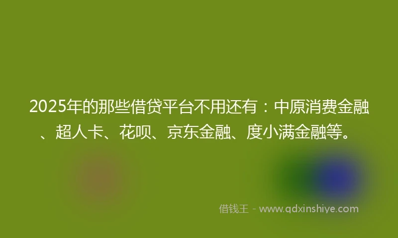 2025年的那些借贷平台不用还有：中原消费金融、超人卡、花呗、京东金融、度小满金融等。