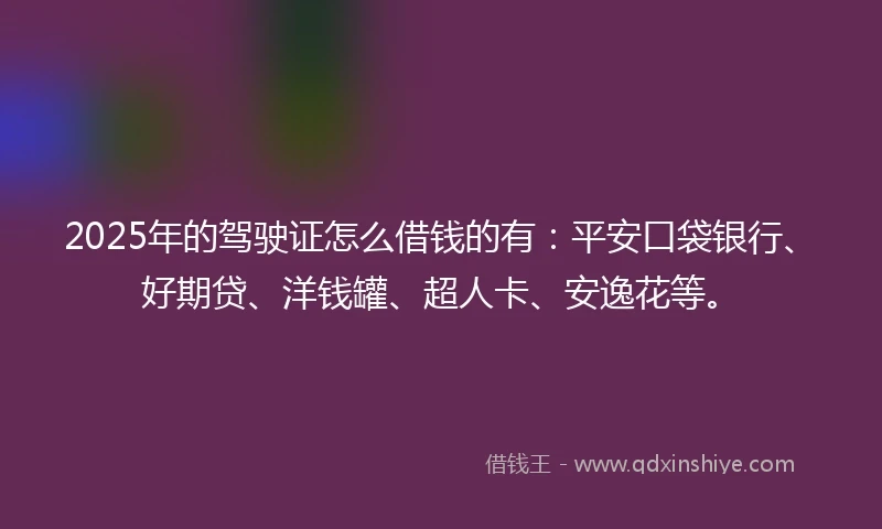 2025年的驾驶证怎么借钱的有：平安口袋银行、好期贷、洋钱罐、超人卡、安逸花等。