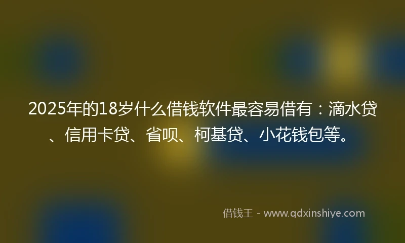 2025年的18岁什么借钱软件最容易借有：滴水贷、信用卡贷、省呗、柯基贷、小花钱包等。