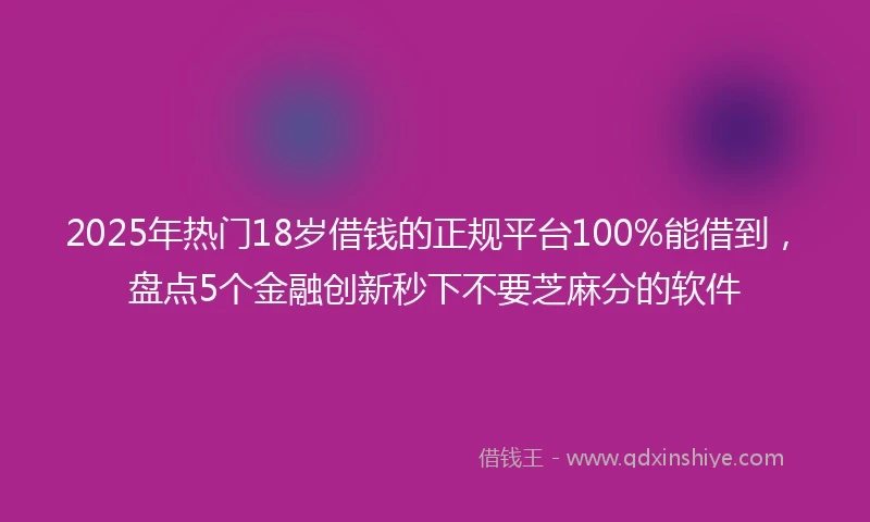 2025年热门18岁借钱的正规平台100%能借到，盘点5个金融创新秒下不要芝麻分的软件