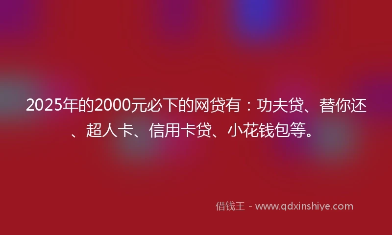 2025年的2000元必下的网贷有：功夫贷、替你还、超人卡、信用卡贷、小花钱包等。