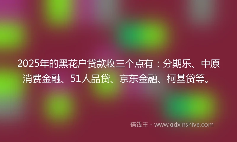 2025年的黑花户贷款收三个点有：分期乐、中原消费金融、51人品贷、京东金融、柯基贷等。