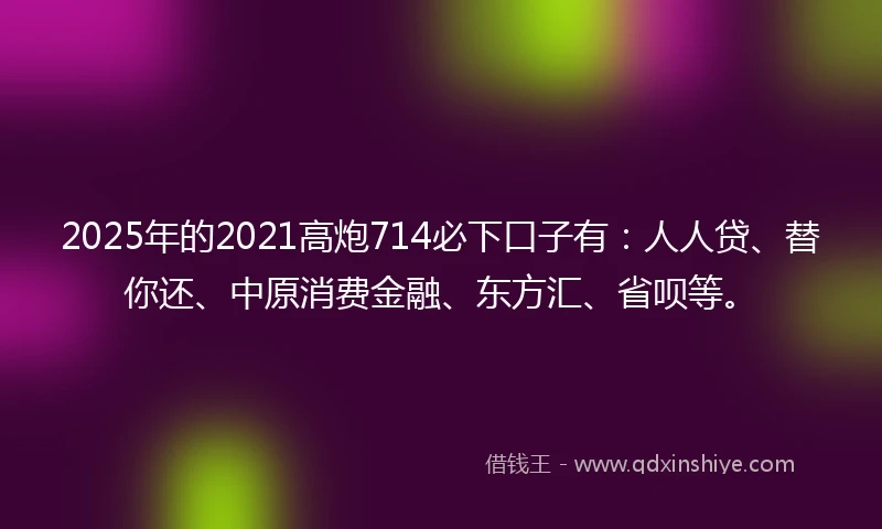 2025年的2021高炮714必下口子有：人人贷、替你还、中原消费金融、东方汇、省呗等。