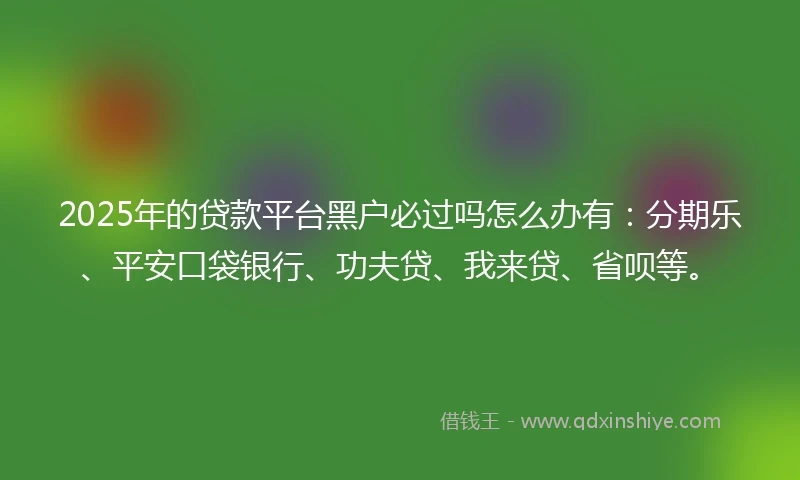 2025年的贷款平台黑户必过吗怎么办有：分期乐、平安口袋银行、功夫贷、我来贷、省呗等。