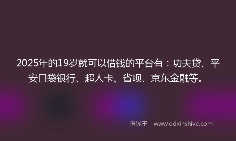 2025年的19岁就可以借钱的平台有：功夫贷、平安口袋银行、超人卡、省呗、京东金融等。