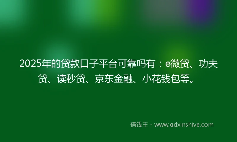 2025年的贷款口子平台可靠吗有：e微贷、功夫贷、读秒贷、京东金融、小花钱包等。