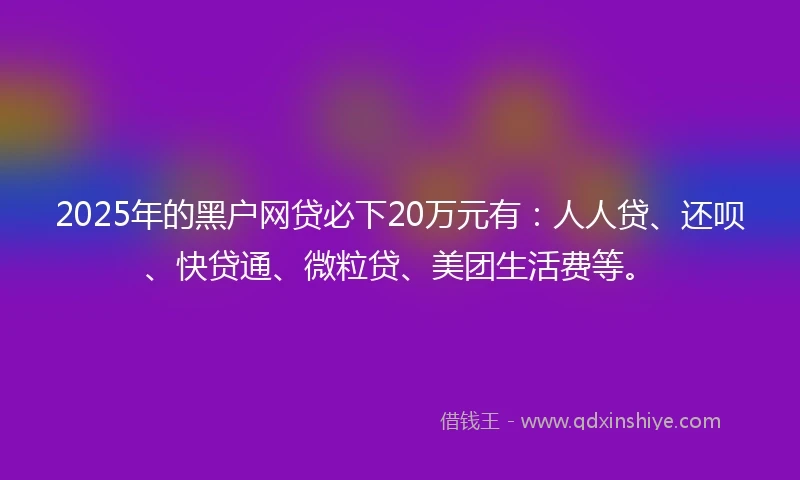 2025年的黑户网贷必下20万元有：人人贷、还呗、快贷通、微粒贷、美团生活费等。