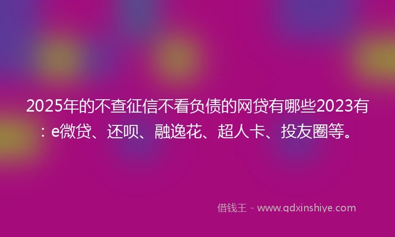 2025年的不查征信不看负债的网贷有哪些2023有：e微贷、还呗、融逸花、超人卡、投友圈等。