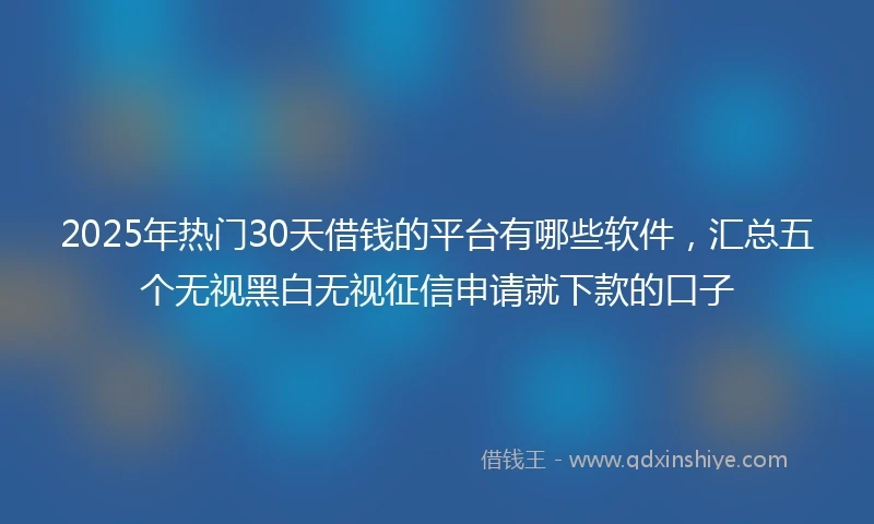 2025年热门30天借钱的平台有哪些软件，汇总五个无视黑白无视征信申请就下款的口子