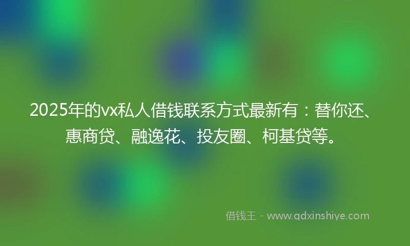 2025年的vx私人借钱联系方式最新有：替你还、惠商贷、融逸花、投友圈、柯基贷等。