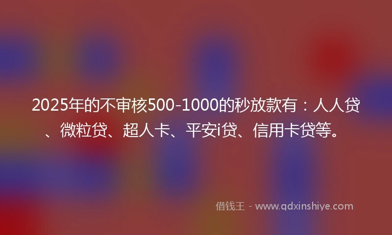 2025年的不审核500-1000的秒放款有：人人贷、微粒贷、超人卡、平安i贷、信用卡贷等。