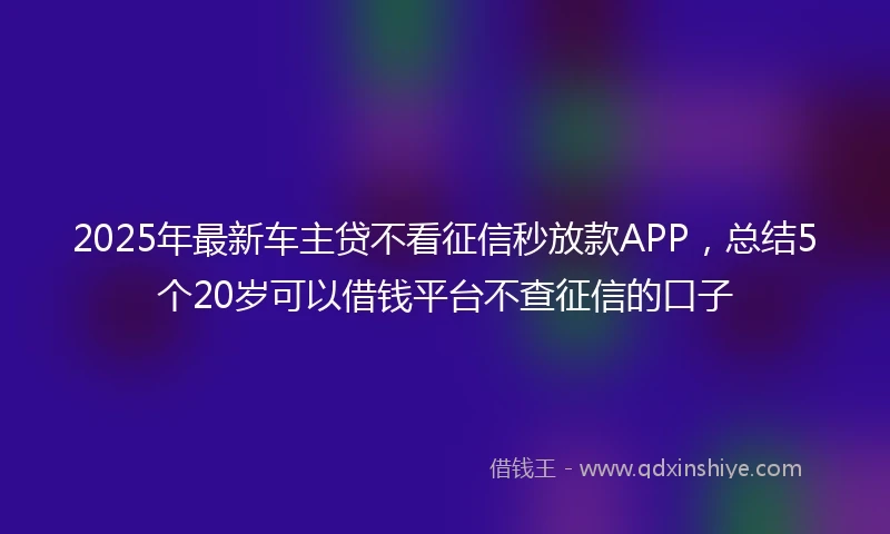 2025年最新车主贷不看征信秒放款APP，总结5个20岁可以借钱平台不查征信的口子