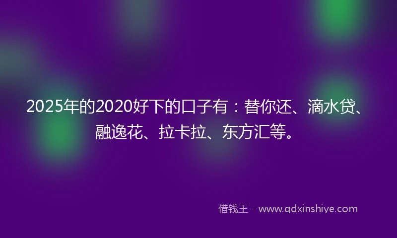 2025年的2020好下的口子有：替你还、滴水贷、融逸花、拉卡拉、东方汇等。