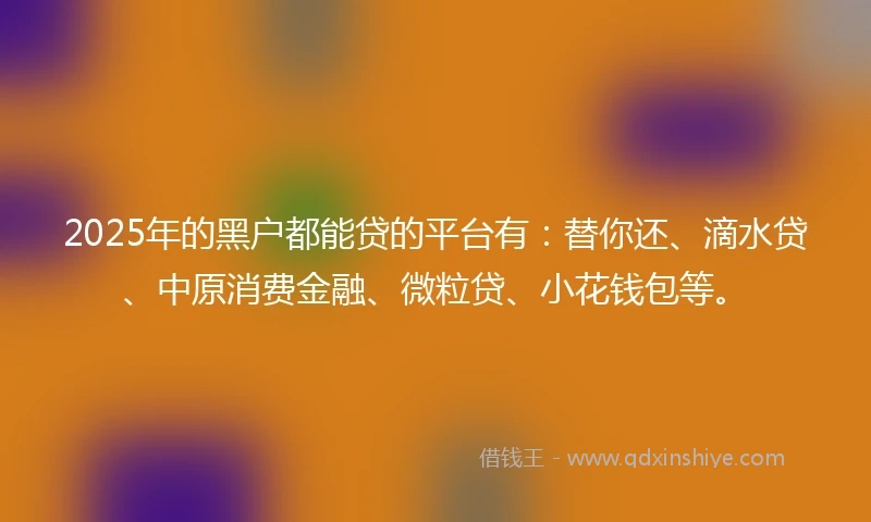 2025年的黑户都能贷的平台有：替你还、滴水贷、中原消费金融、微粒贷、小花钱包等。
