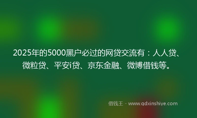 2025年的5000黑户必过的网贷交流有：人人贷、微粒贷、平安i贷、京东金融、微博借钱等。
