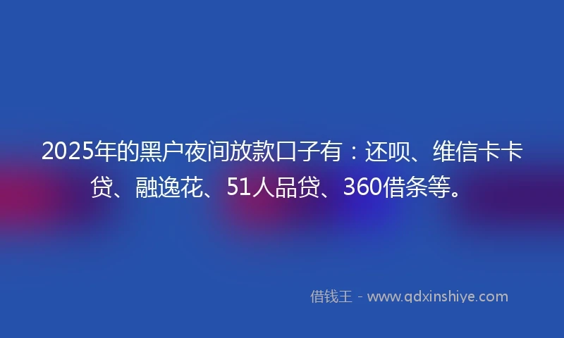 2025年的黑户夜间放款口子有：还呗、维信卡卡贷、融逸花、51人品贷、360借条等。